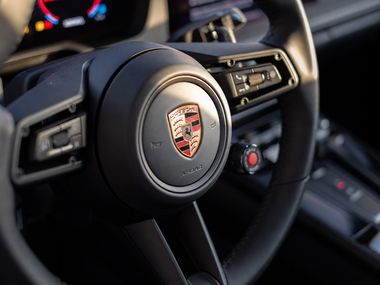Porsche 911 Targa 4 GTS interieurdetail van het stuur